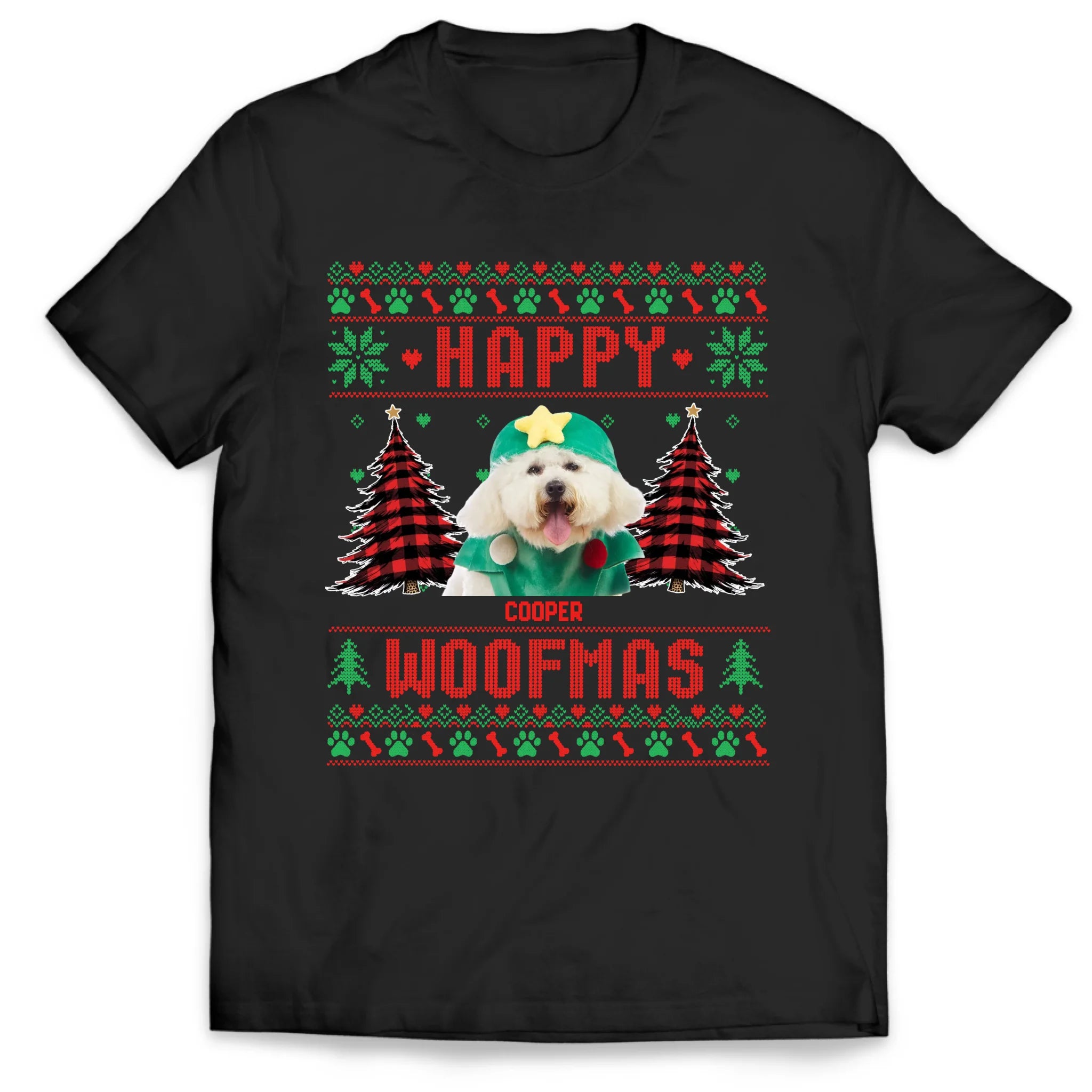 Happy Woofmas, Dog Photo With Name - Personalized Sweatshirt, Gift For Dog Lover, Ugly Christmas Gift