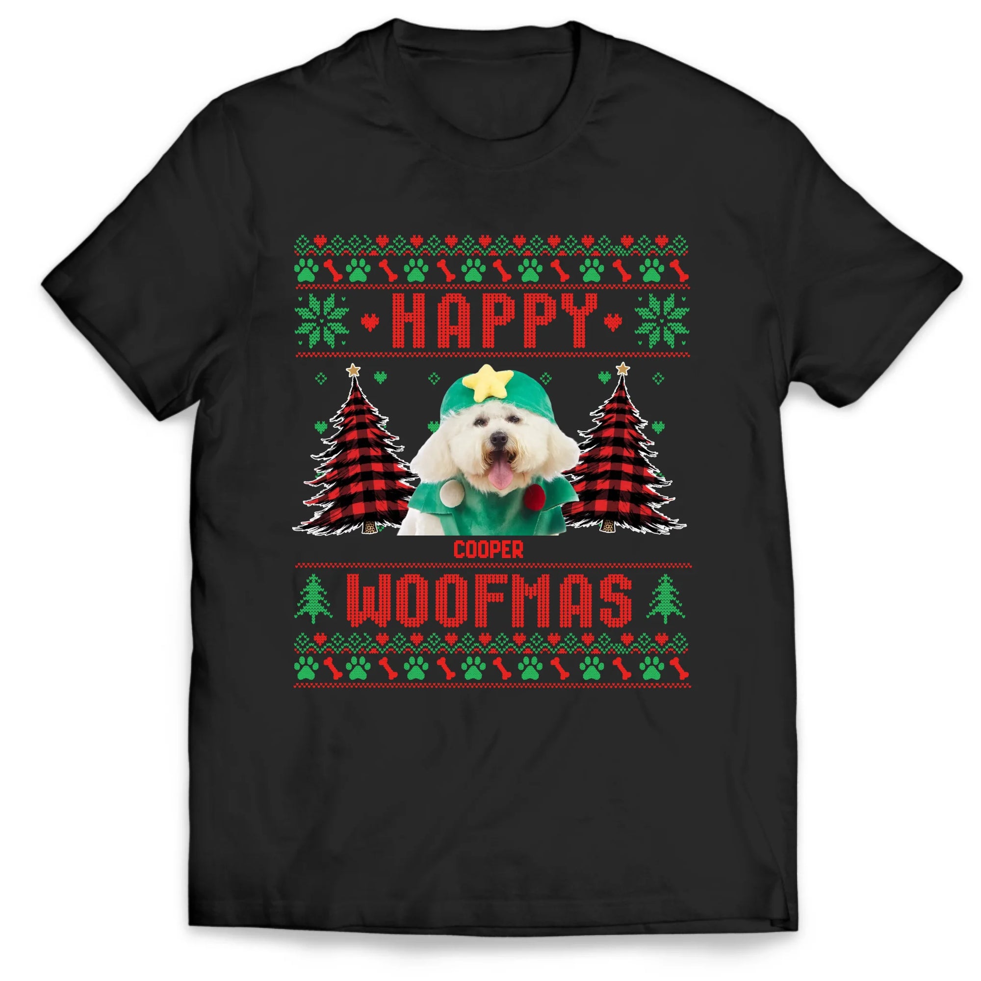 Happy Woofmas, Dog Photo With Name - Personalized Sweatshirt, Gift For Dog Lover, Ugly Christmas Gift