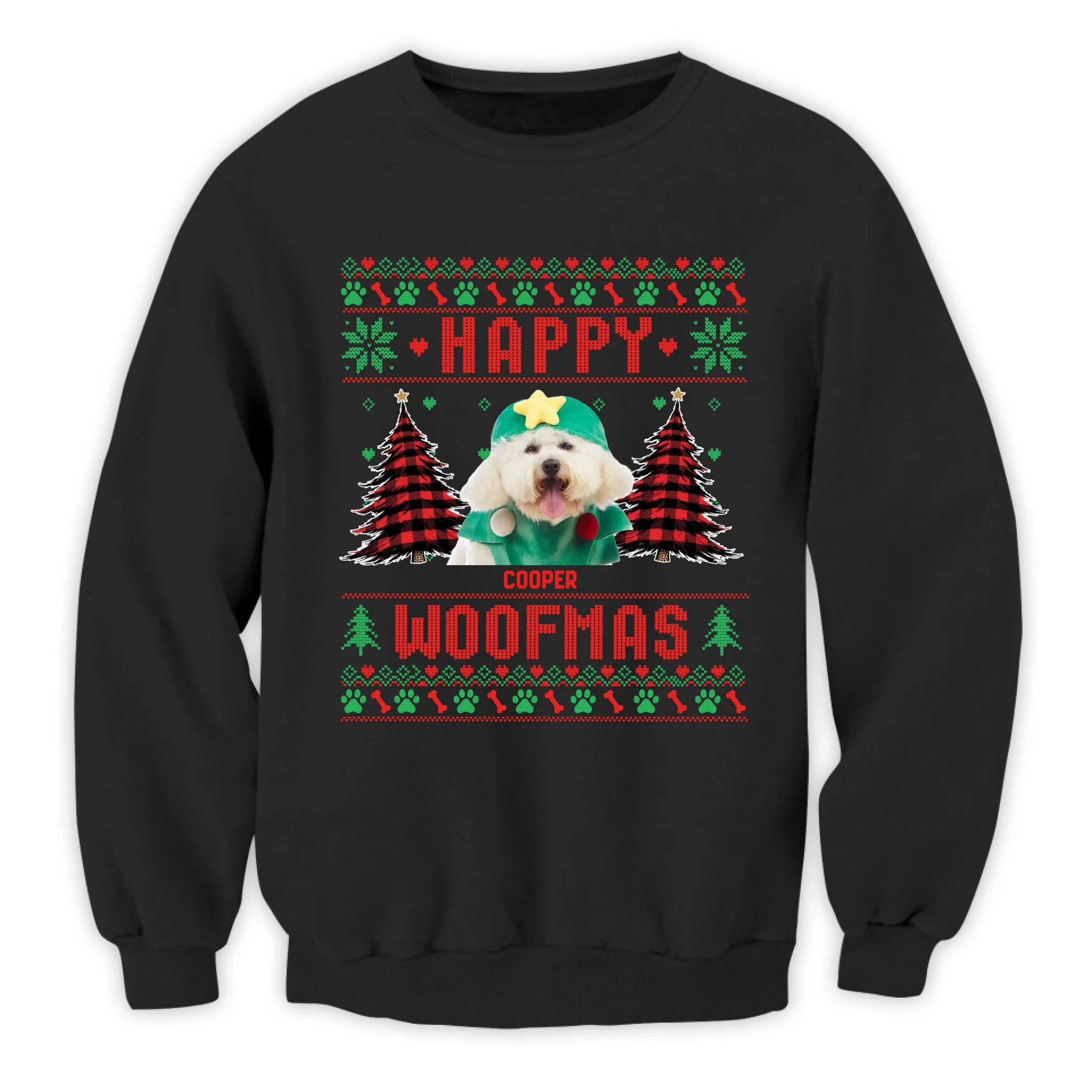 Happy Woofmas, Dog Photo With Name - Personalized Sweatshirt, Gift For Dog Lover, Ugly Christmas Gift
