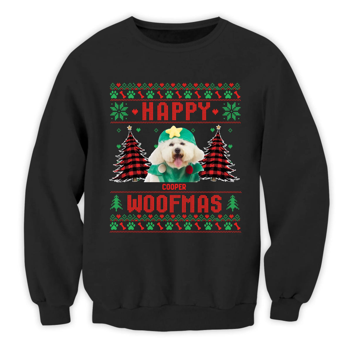 Happy Woofmas, Dog Photo With Name - Personalized Sweatshirt, Gift For Dog Lover, Ugly Christmas Gift