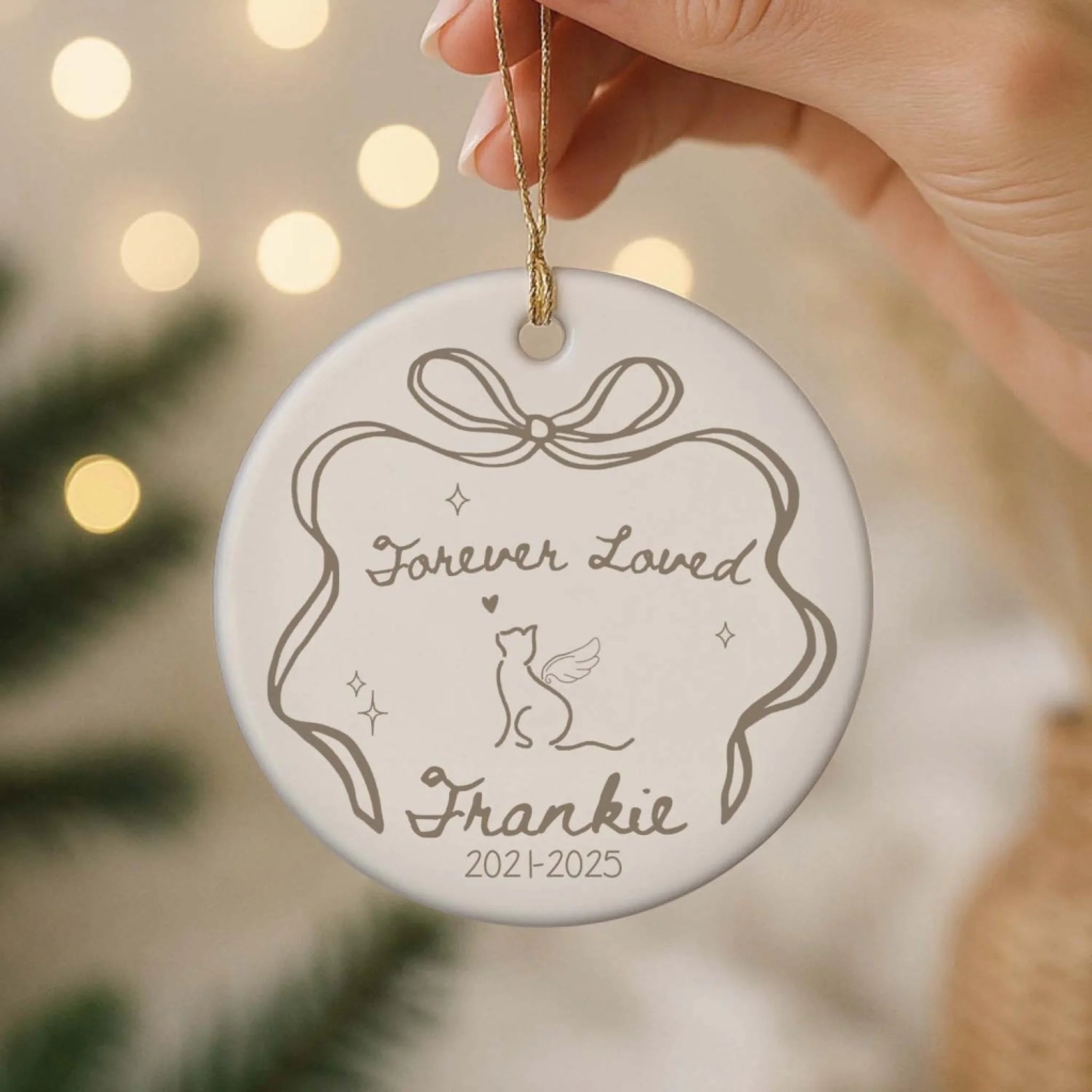 Forever Loved Never Forgotten Pet Memorial - Personalized Ceramic Ornament, Rainbow Bridge Custom Pet Ornament, Pet Lover Sympathy Gift