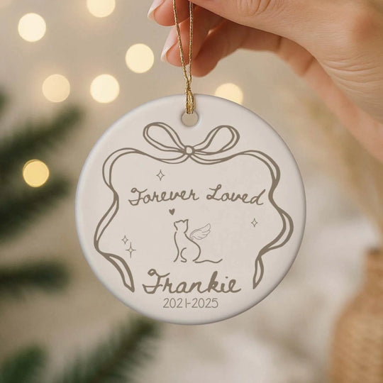Forever Loved Never Forgotten Pet Memorial - Personalized Ceramic Ornament, Rainbow Bridge Custom Pet Ornament, Pet Lover Sympathy Gift