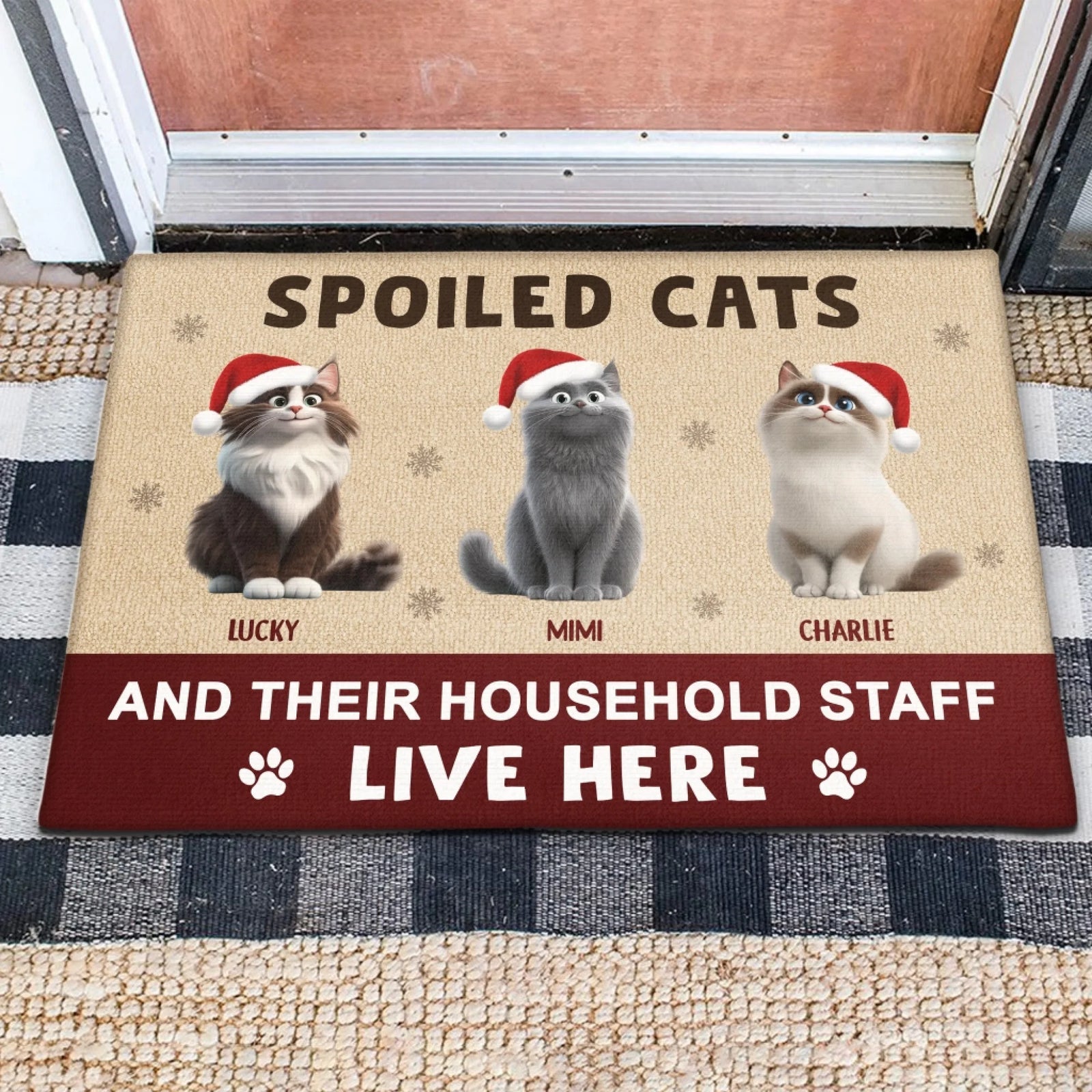 Spoiled Cats Live Here - Personalized Doormat Gift For Cat Lover, Cat's Owner Christmas Decor