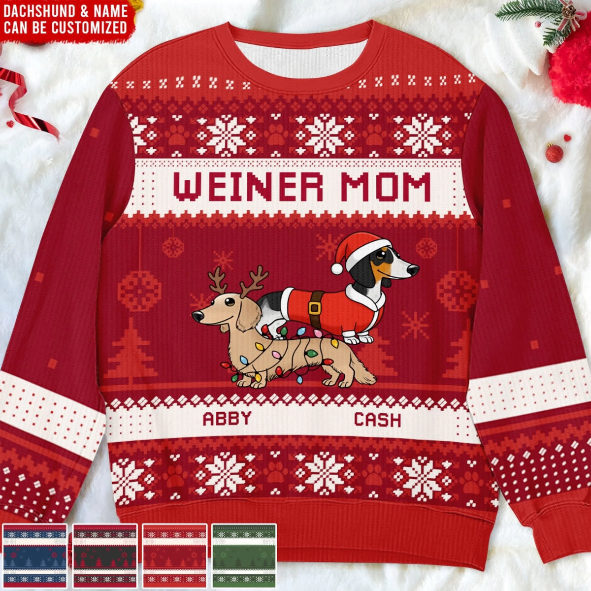 Weiner Dog Mom/Dad Christmas - Personalized Ugly Sweater, Wool Sweater Gift For Dog Lover, Dachshund Shirt