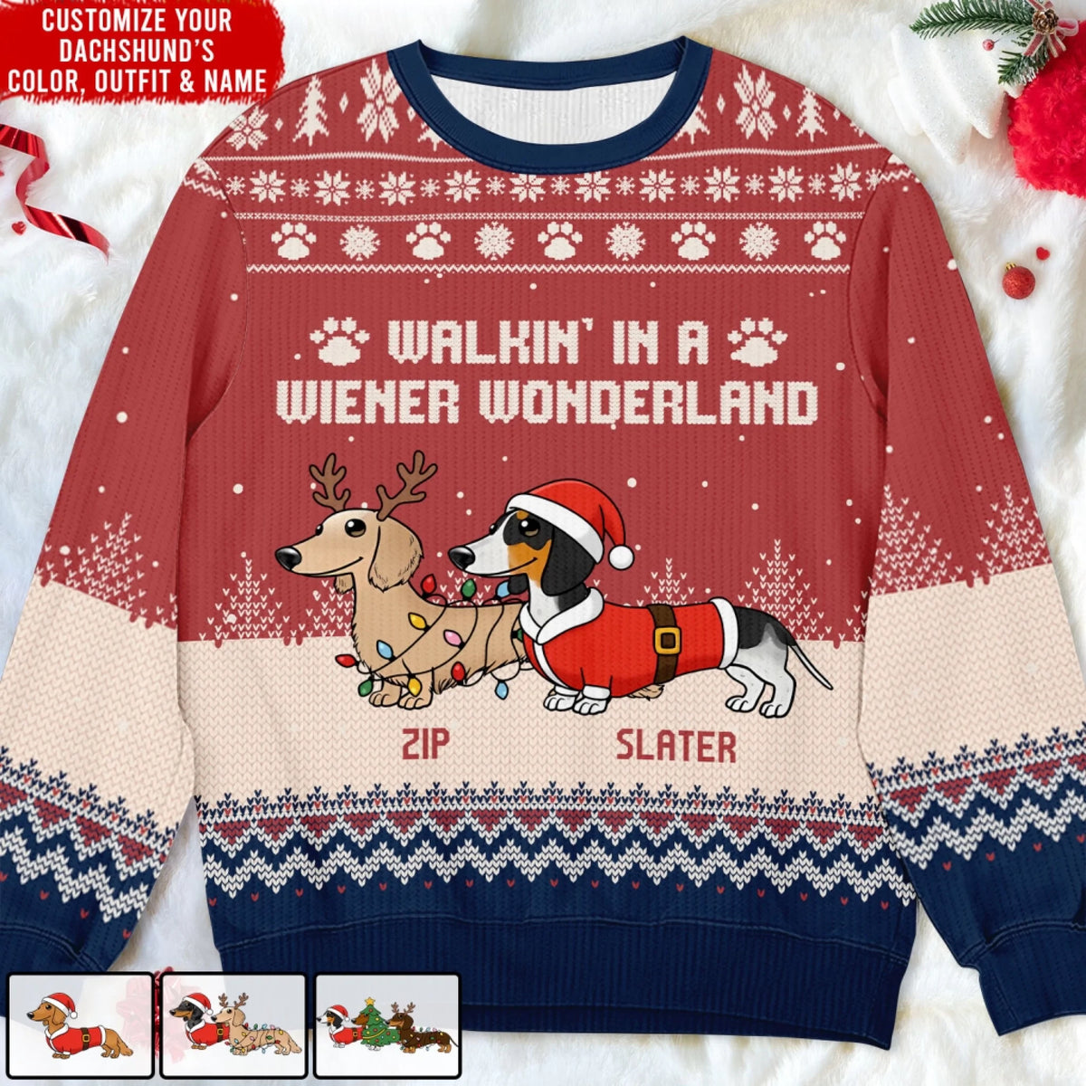 Funny Dachshund Through The Snow Christmas Holiday - Personalized Wool Sweater, Gift For Dachshund Lover, Dog Owner Xmas Gift