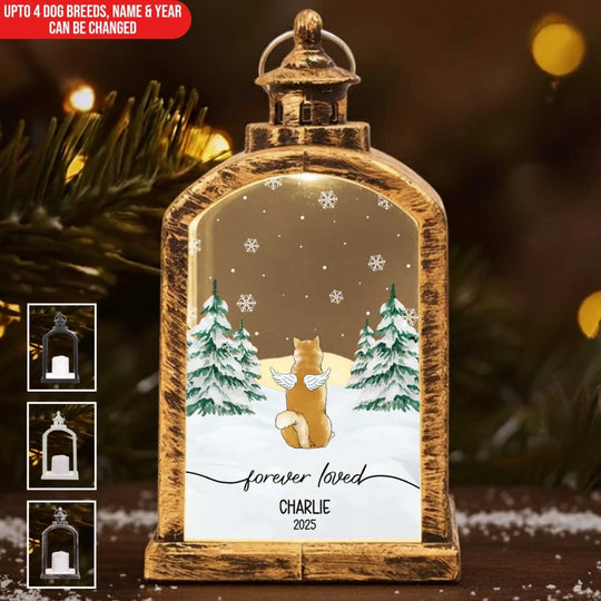 Dog Back With Wing Memorial - Personalized LED Candle Lantern Light, Gift For Dog Lover, Memorial Gift