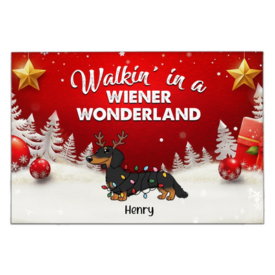 Weiner Is Walking In Winter Wonderland - Personalized Doormat, Gift For Dog Lover, Dashdund Owner Home Decor