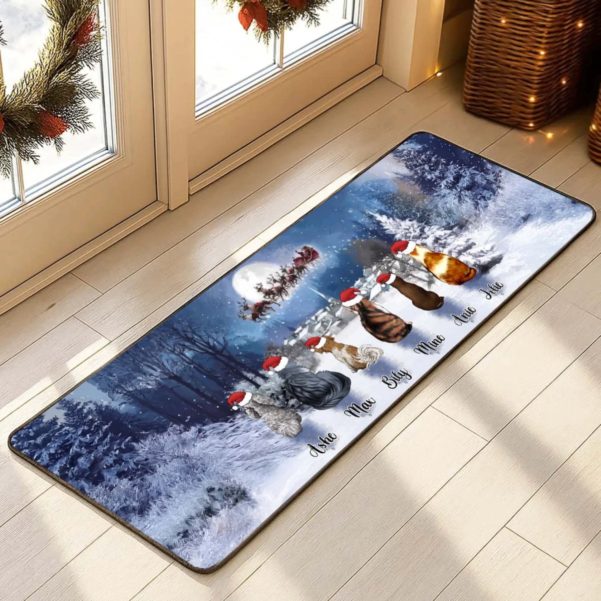Waiting For Santa With My Fur Family - Personalized Runner Rug, Christmas Gift For Dog/Cat Lover, Pet Owner Home Decor