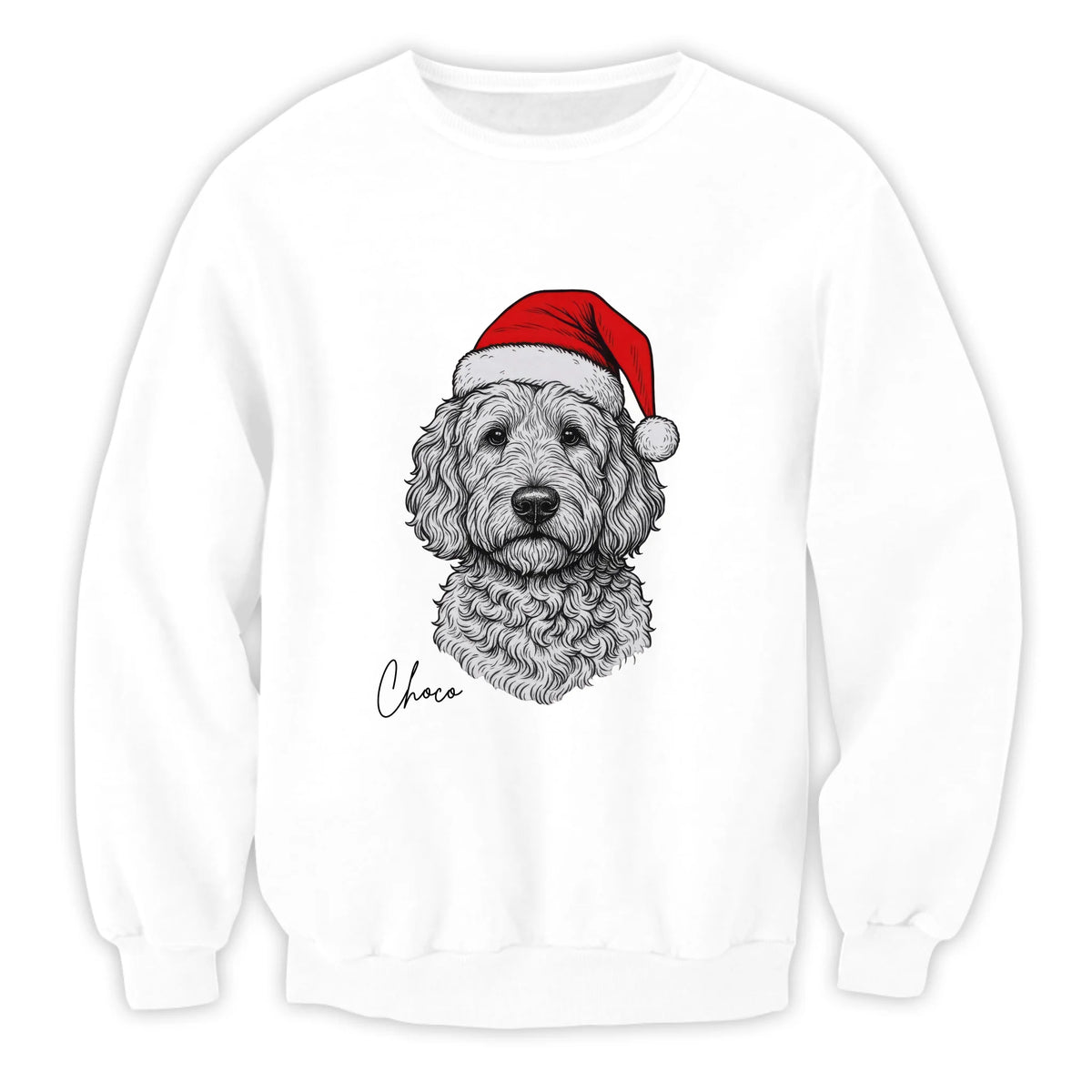 Cute Pet With Santa Hat - Personalized T-Shirt, Sweatshirt, Hand Drawing Pet Portrait From Photo
