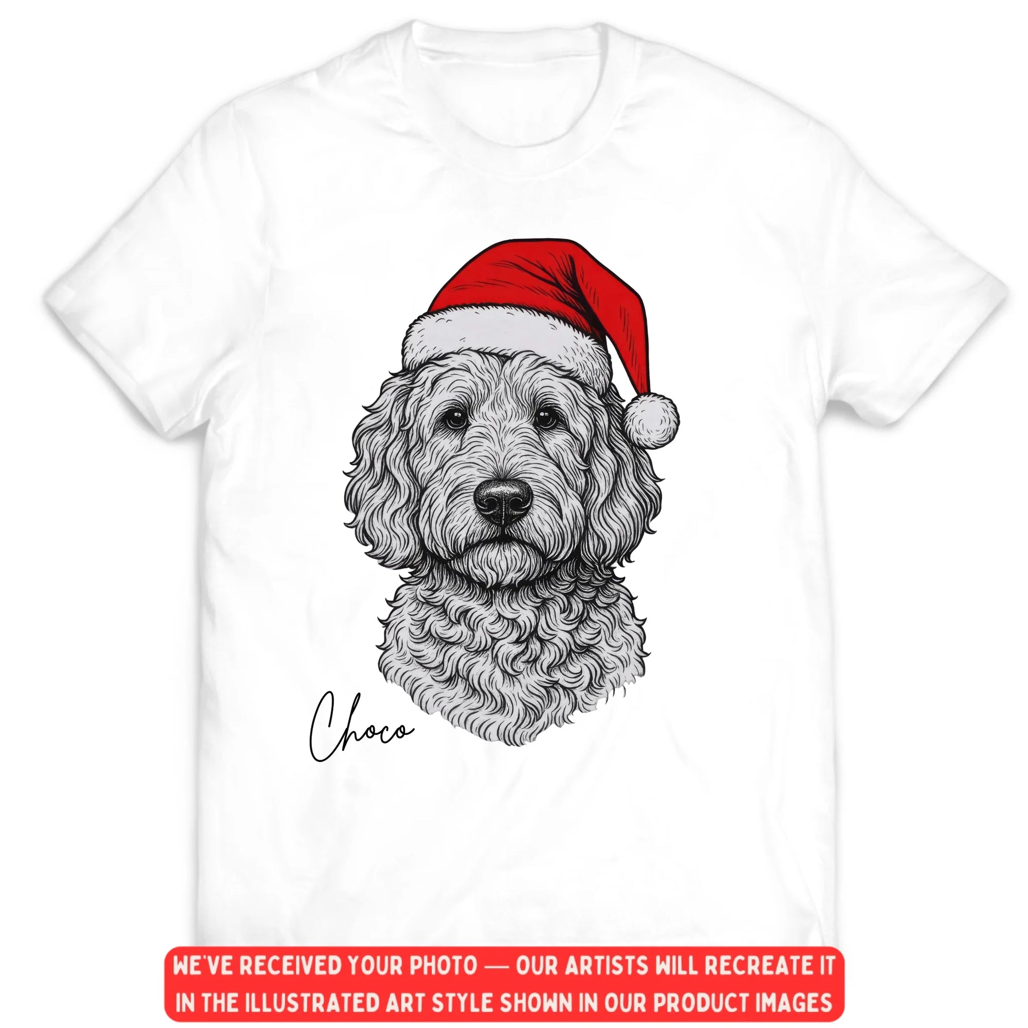 Cute Pet With Santa Hat - Personalized T-Shirt, Sweatshirt, Hand Drawing Pet Portrait From Photo