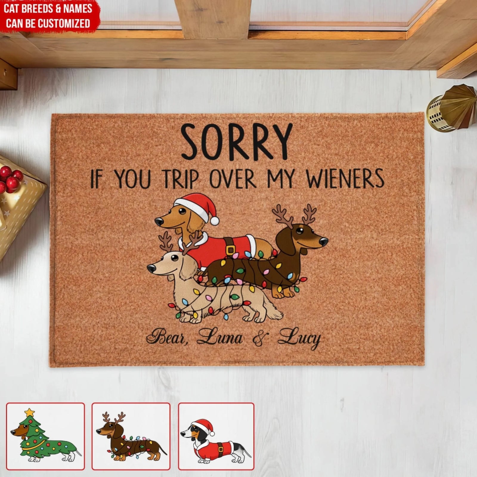 Wipe Your Paws And Watch Your Step - Personalized Doormat, Funny Dachshund Doormat, Humorous Dog Lover Housewarming Gift