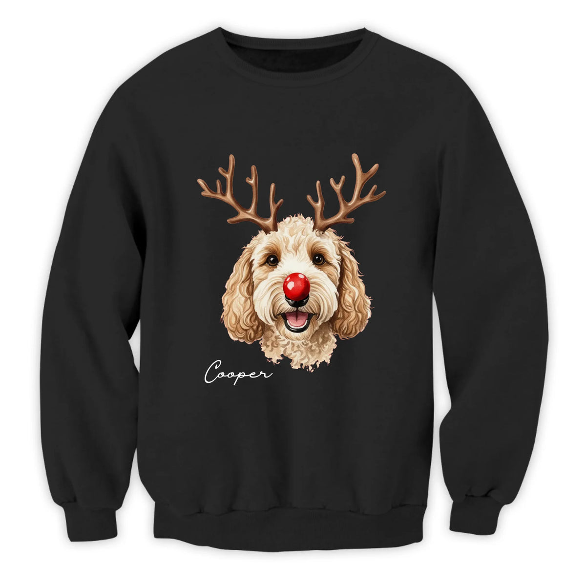 Dog Reindeer - Personalized Sweatshirt, Christmas Dog Reindeer With Custom Photo And Name