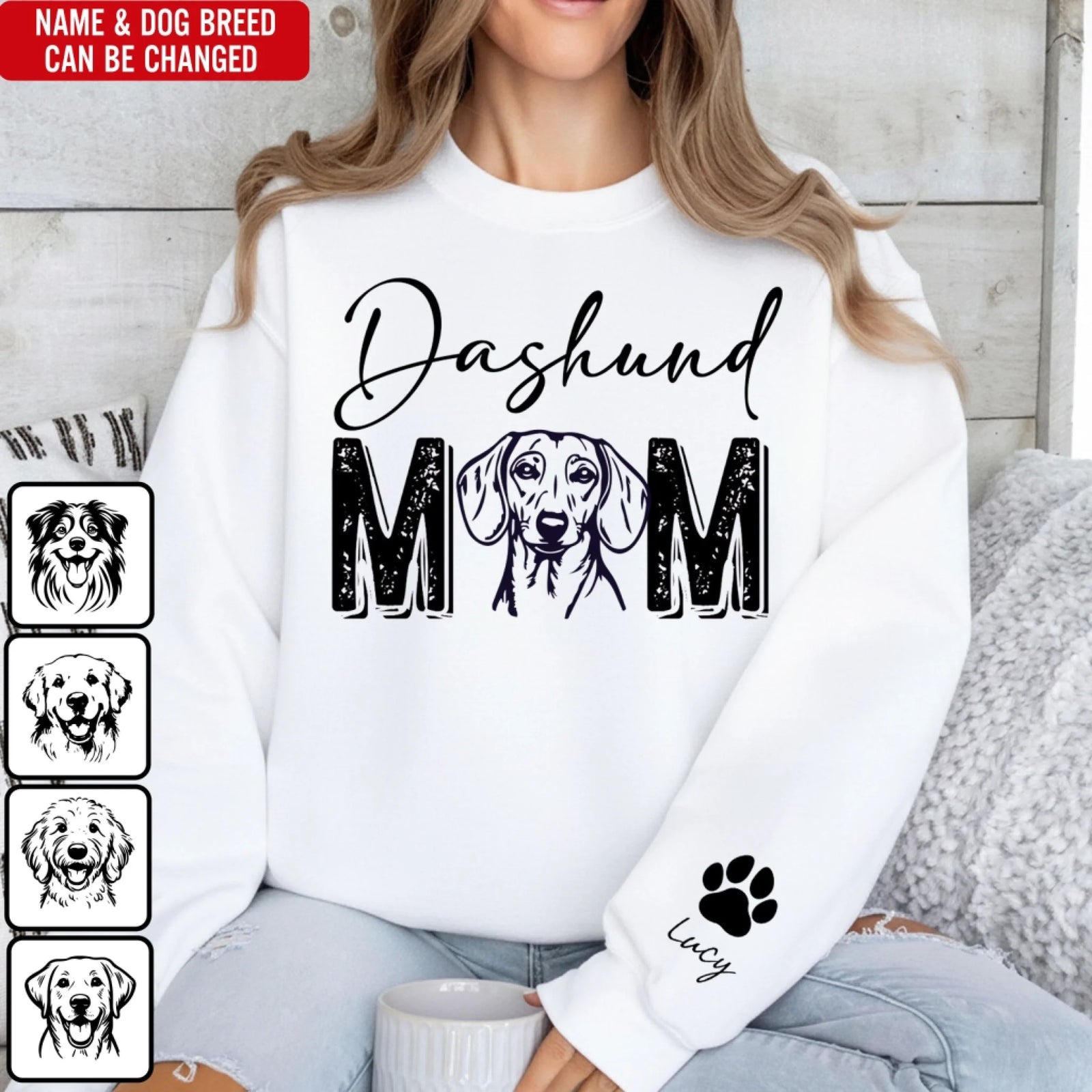 Dog Mom With Name - Personalized Sleeve Print Sweatshirt, Gift For Dog Lover, Gift For Dog Mom