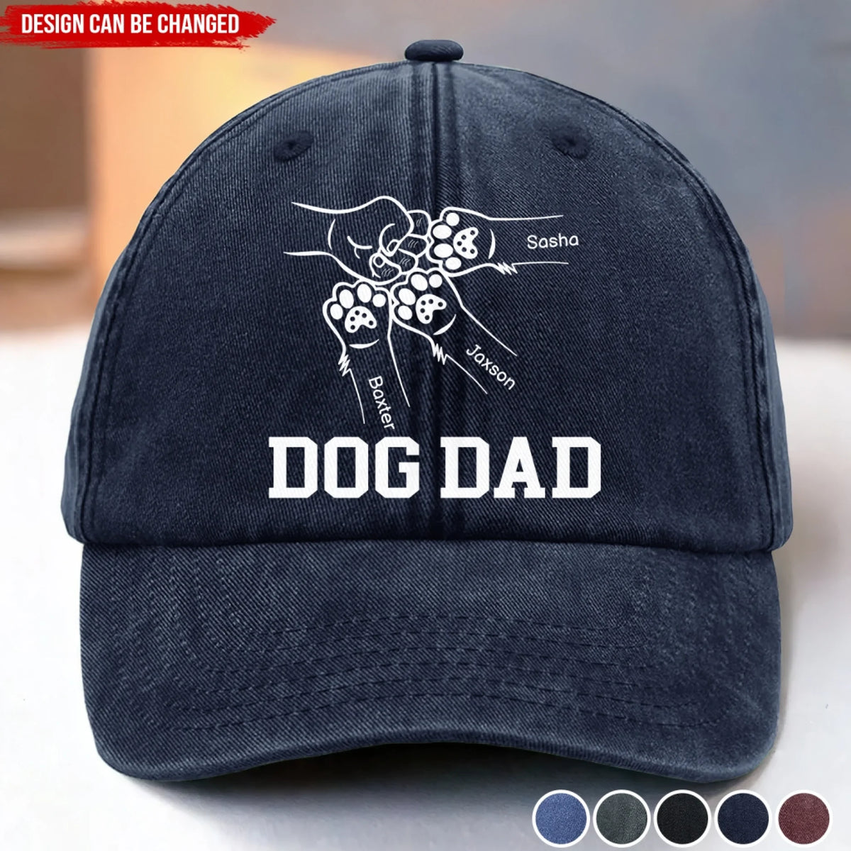 Dog Dad Gift, Paw Hand Bump - Personalized Vintage Washed Denim Baseball Cap, Dog Lover Cap, Funny Dog Cap, Dog Father