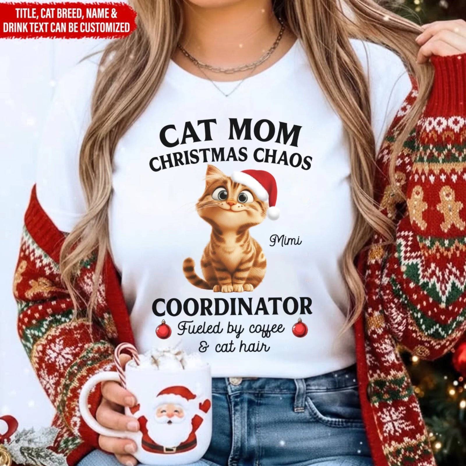 Cat Mom Christmas Chaos Coordinator - Personalized T-shirt, Cat Pet Lover Gift, Cat Mom/Cat Dad T-shirt
