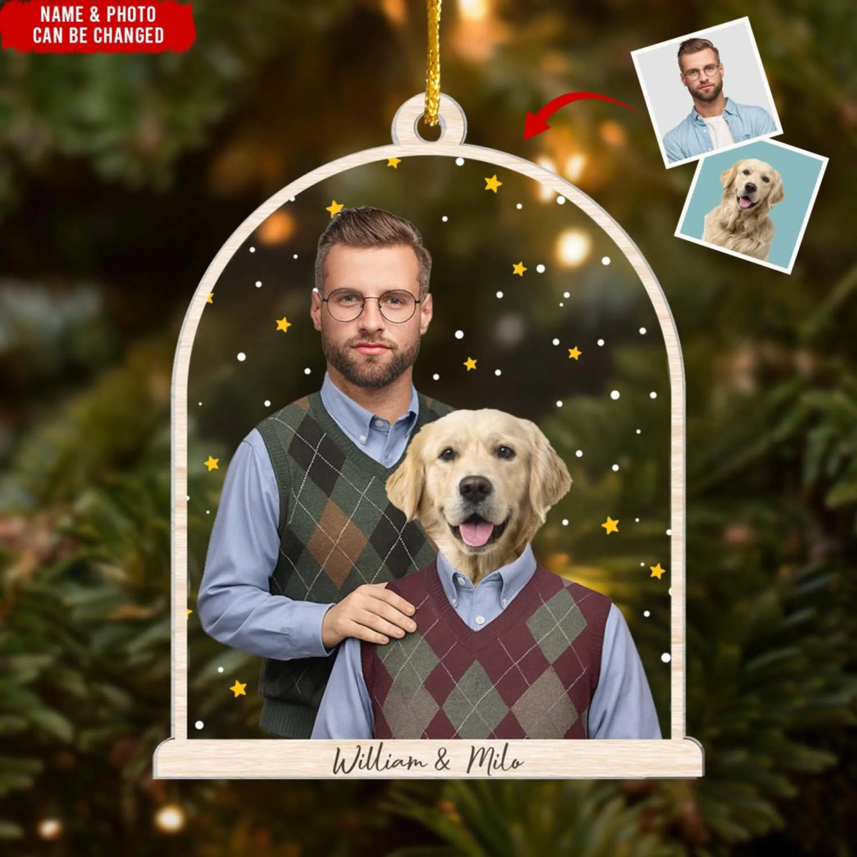 My Pet And I, Perfectly In Style - Personalized Acrylic Ornament, Funny Custom Pet & Owner Face Christmas Ornament