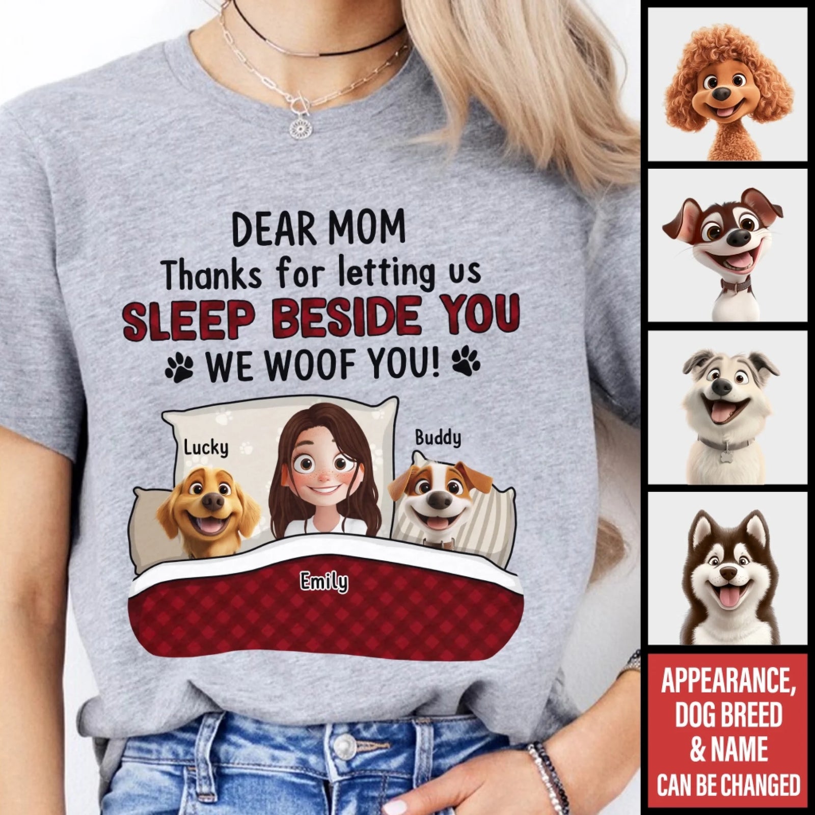 We Woof You for Letting Us Sleep Beside You Every Night - Personalized T-shirt, Gift For Dog Lover, Dog Parents Tshirt