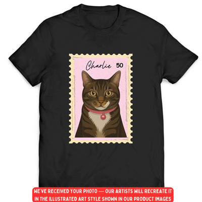 Pet Portrait Stamp - Personalized T-Shirt, Gift For Pet Lovers, Drawing Portrait From Photo And Custom Name
