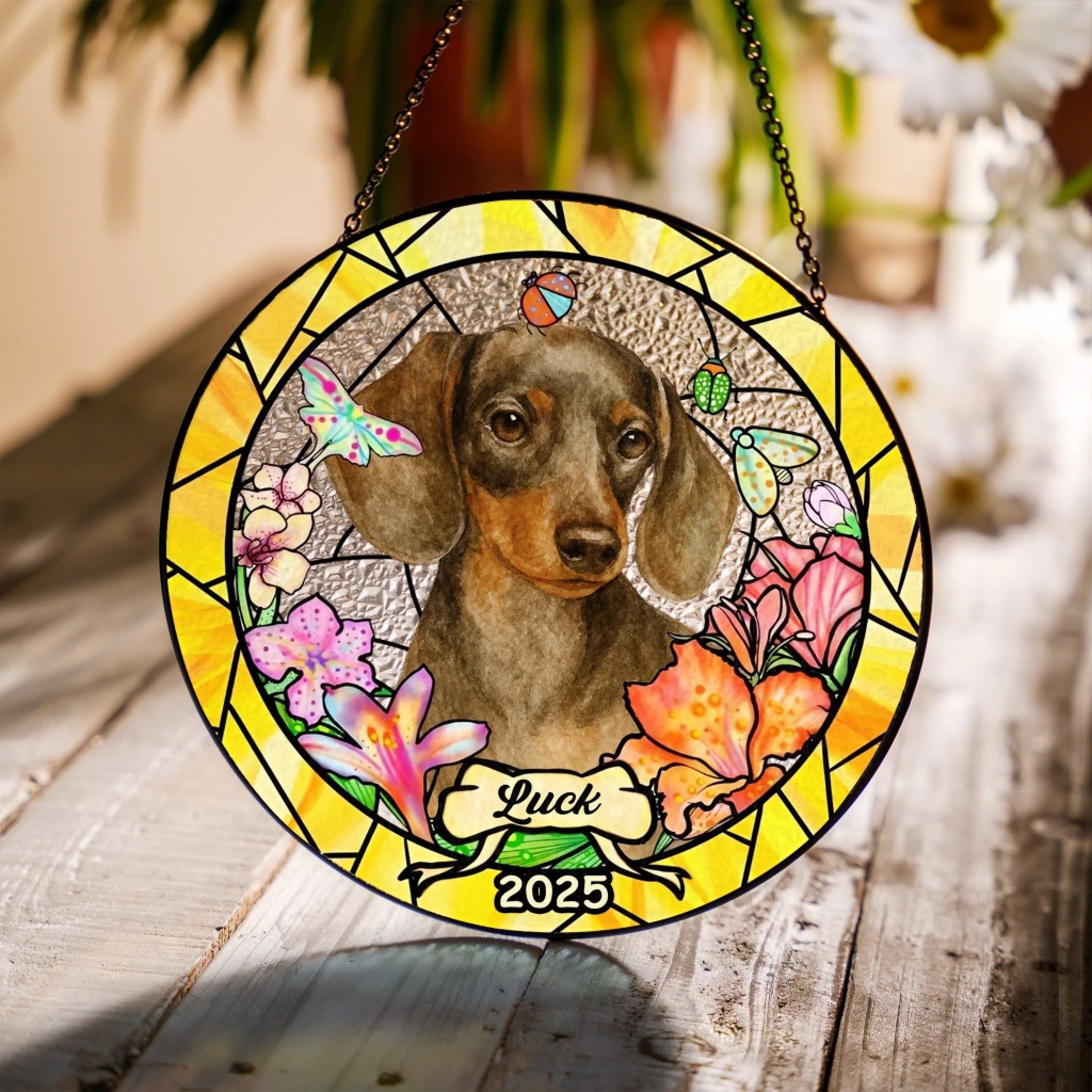 Dog Illustration With Flowers mk 2