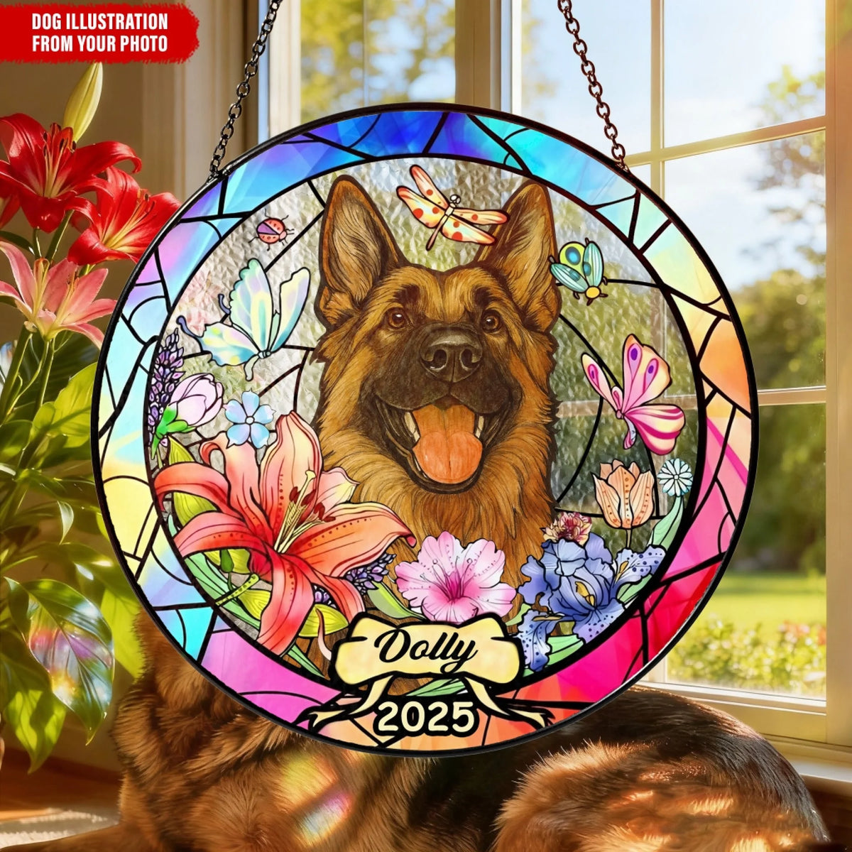 Dog Illustration With Flowers mk ads