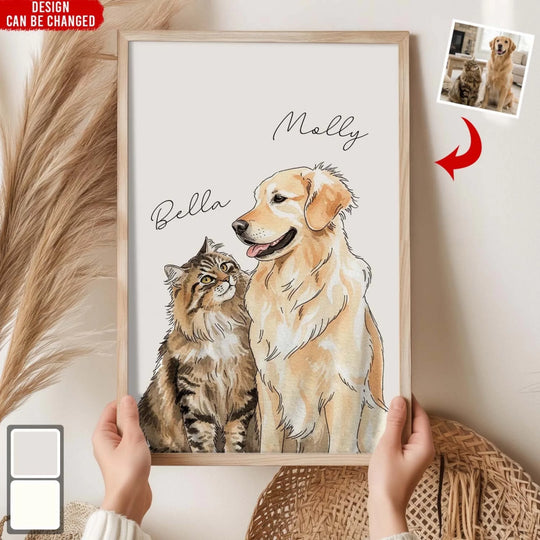 Unconditional Love Is A Wet Kiss On The Cheek - Personalized Poster, Custom Pet Art Portrait Gift, Dog/Cat Hand-Drawn Keepsake