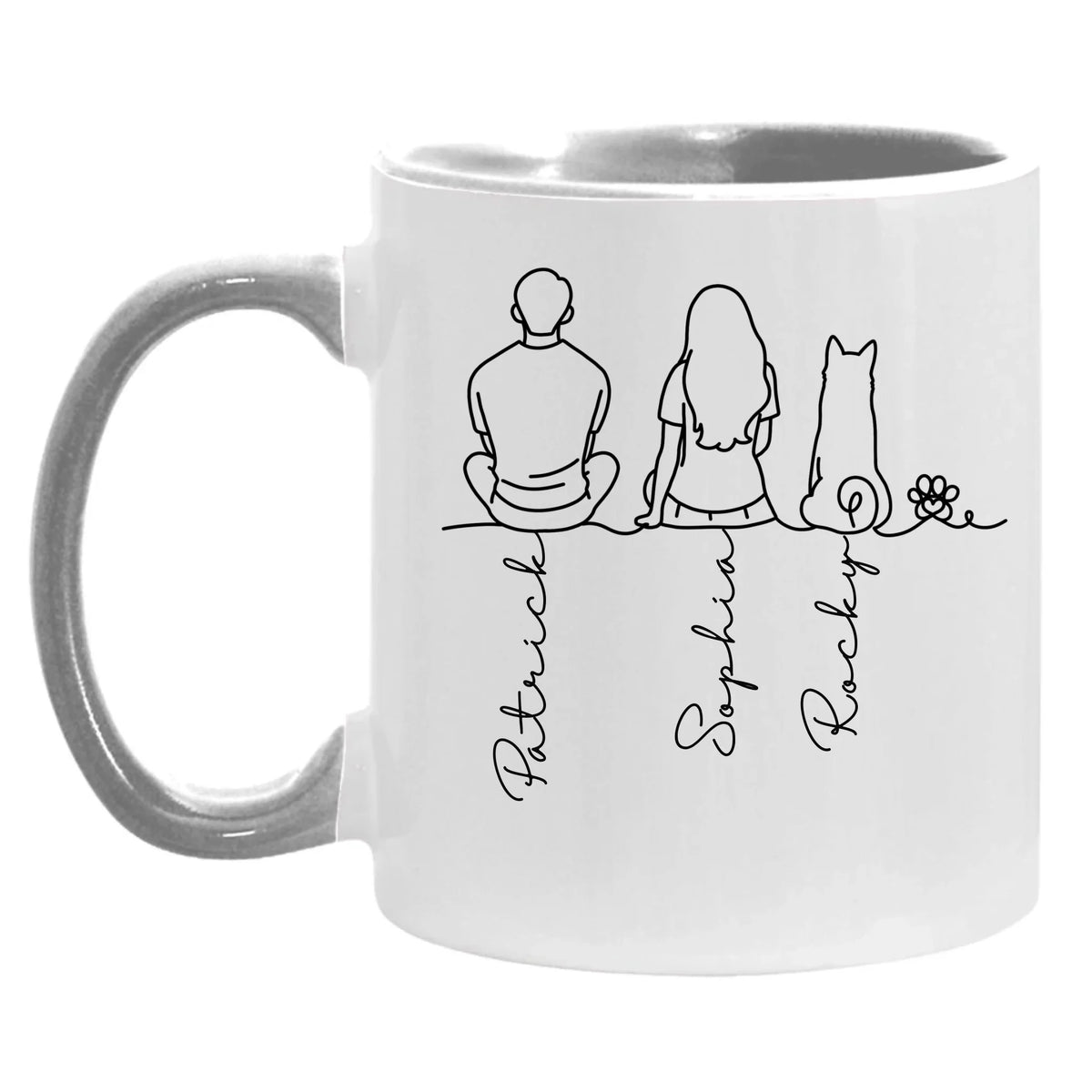 Perfectly Paw-Some Together - Personalized Mug, Cute Couple and Dog Line Art, Gift for Dog Mom/Dog Dad, Pet Lovers Gift