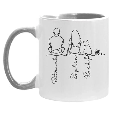 Crazy Cat Couple - Personalized Mug, Cute Couple and Cat Line Art, Gift for Cat Mom/Cat Dad, Pet Lovers Gift