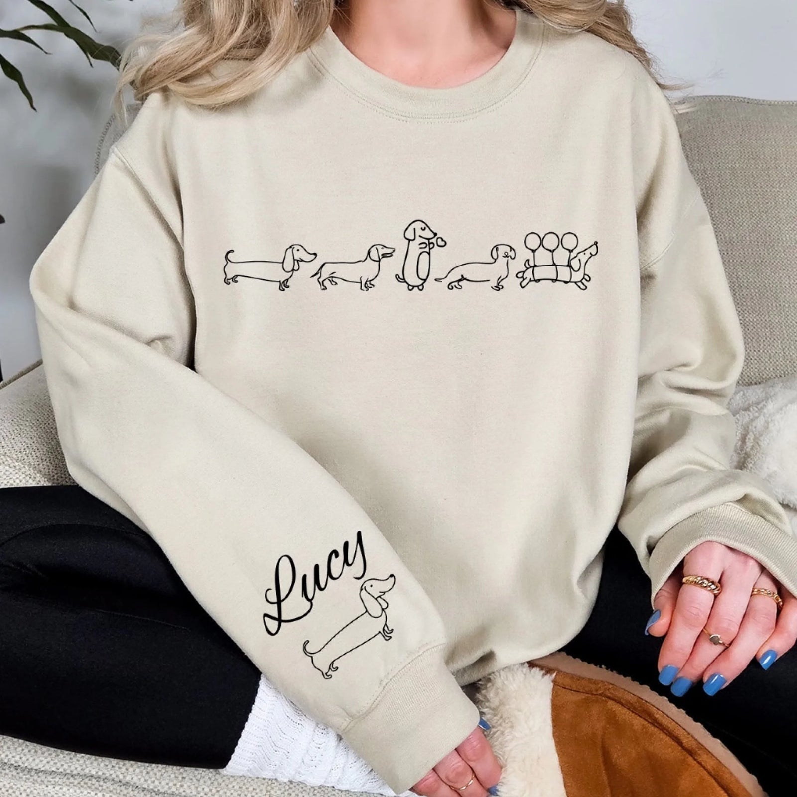 Dachshund Mom - Personalized Sleeve Print Sweatshirt, Gift For Dog Lover, Gift For Dog Mom