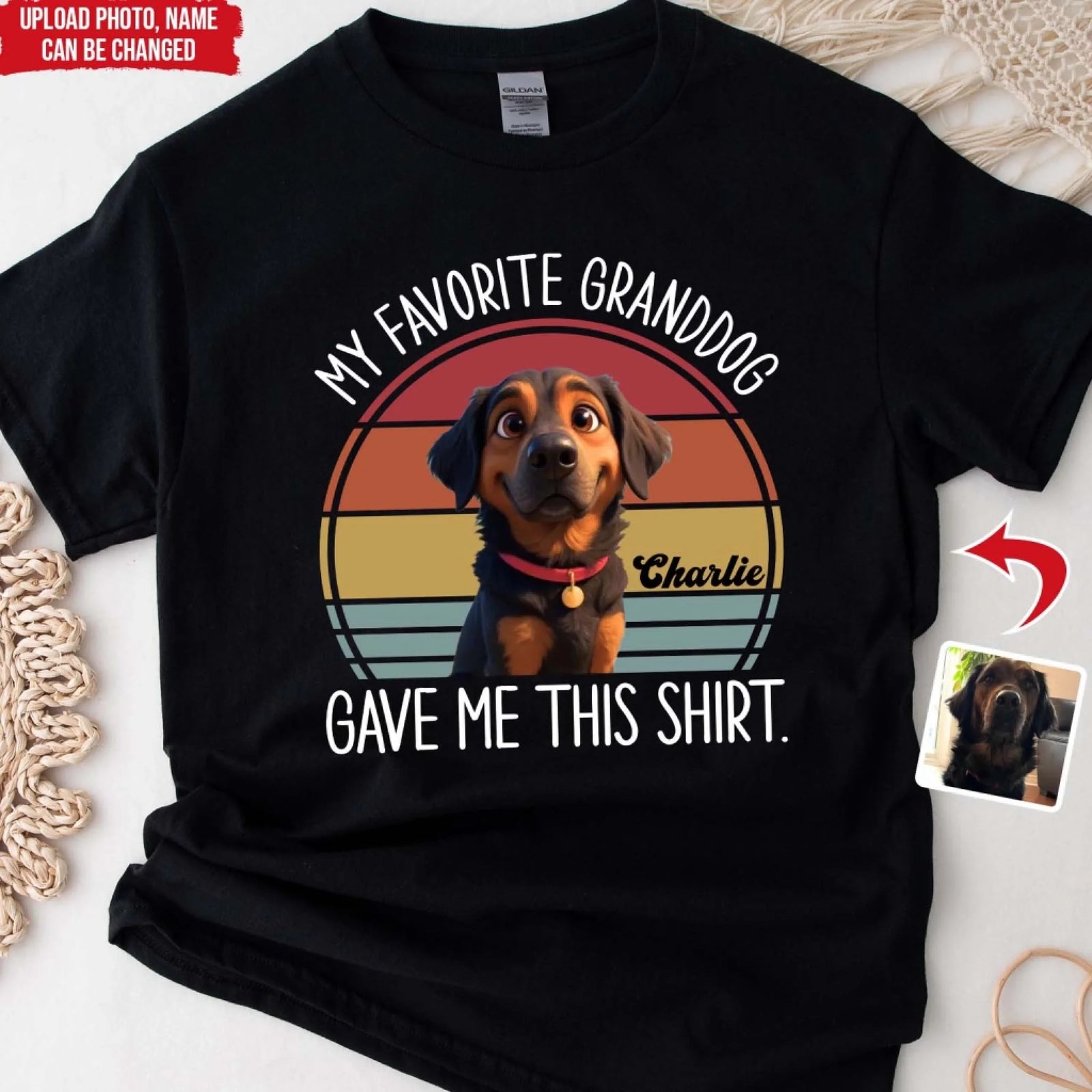 Custom Pet Photo 3d Style, My Favorite Granddog - Personalized T-Shirt, Gift For Dog Lover