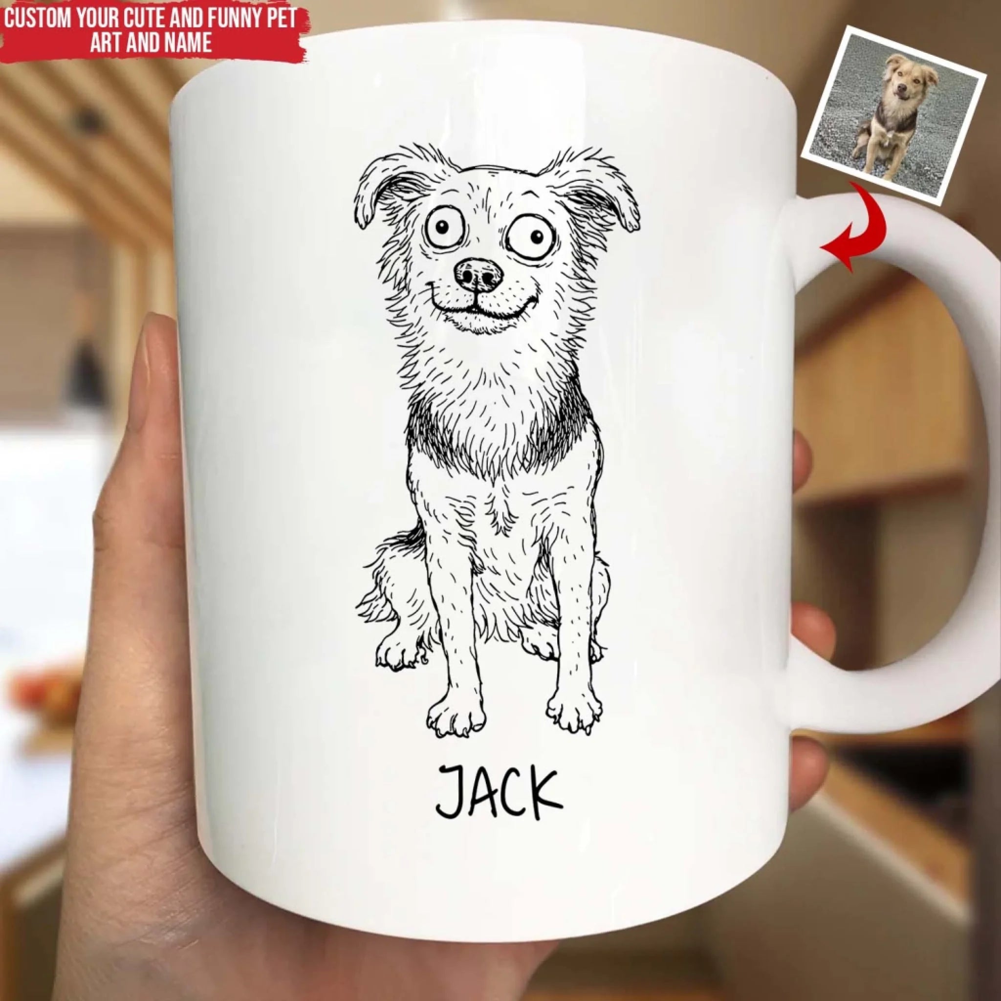 Ugly But Cute - Personalized Mug, Custom Ugly Pet Portrait, Funny Pet Portrait Line Art Coffee Cup