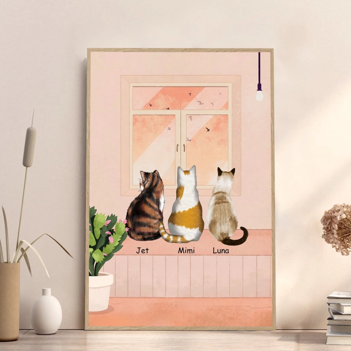 Cats Watching Birds In Window mk 3