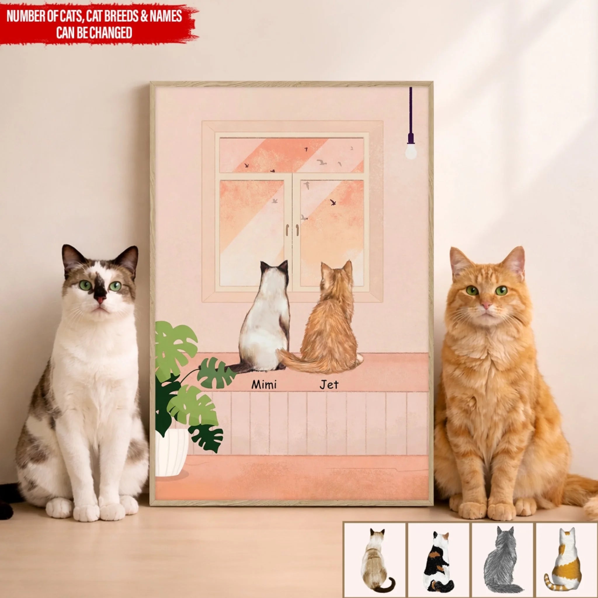 Cats Watching Birds In Window - Personalized Poster, Gift For Cat Lovers