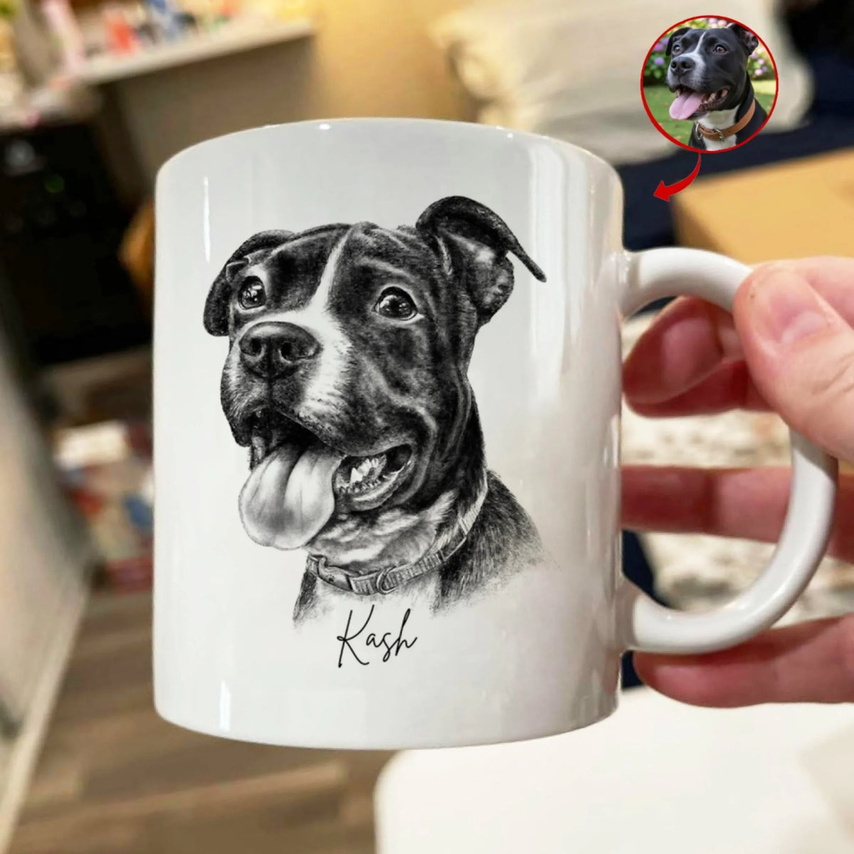 Sweet Pet Charcoal Portrait - Personalized Mug, Pet Drawing Portrait Gift