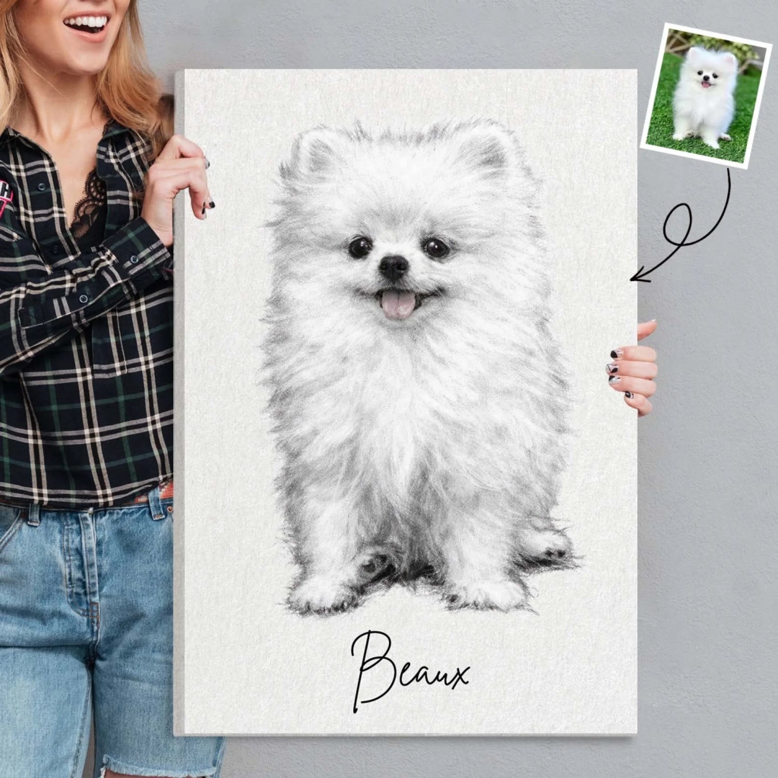 Cute Fur Friend Keepsake - Personalized Canvas, Gift For Pet Lovers, Drawing Charcoal Portrait From Pet Photo