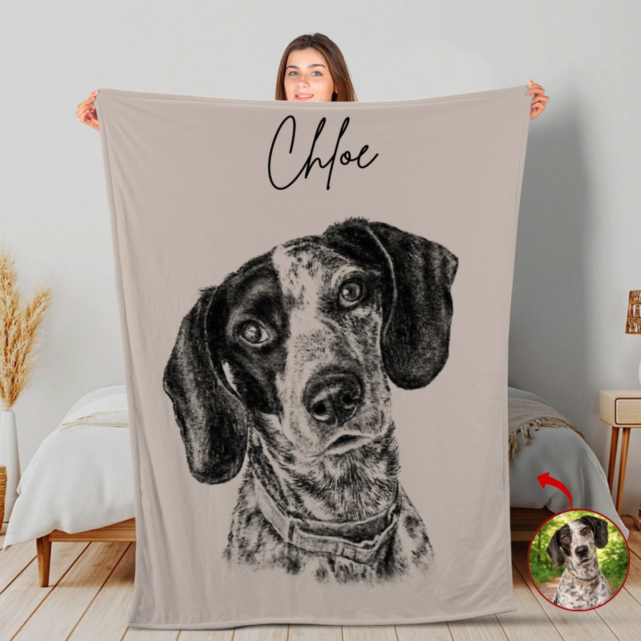 Love In Every Fur Line - Personalized Blanket, Gift For Dog Lover, Charcoal Dog Portrait Blanket, Cozy Pet Lover Gift