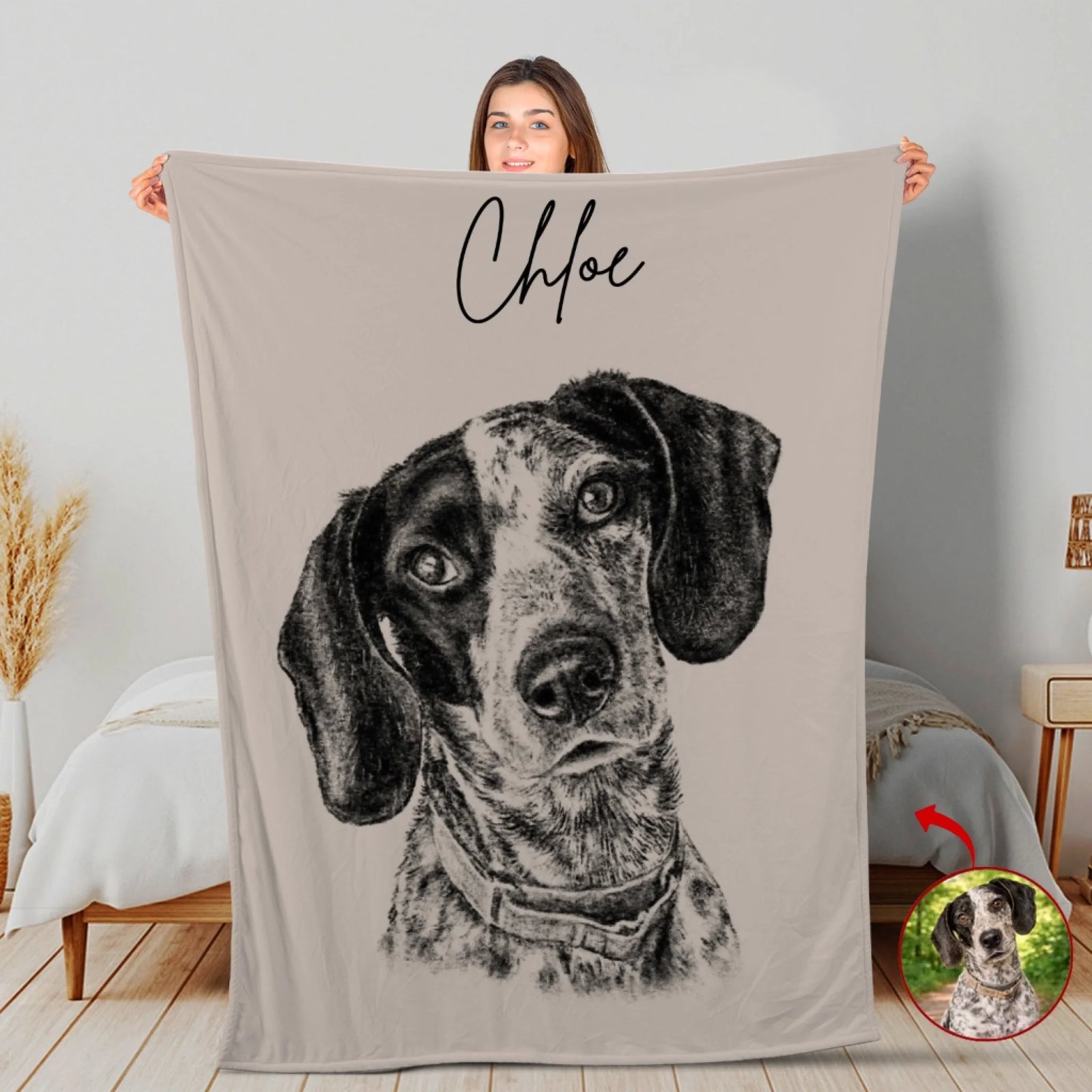 Love In Every Fur Line - Personalized Blanket, Gift For Dog Lover, Charcoal Dog Portrait Blanket, Cozy Pet Lover Gift