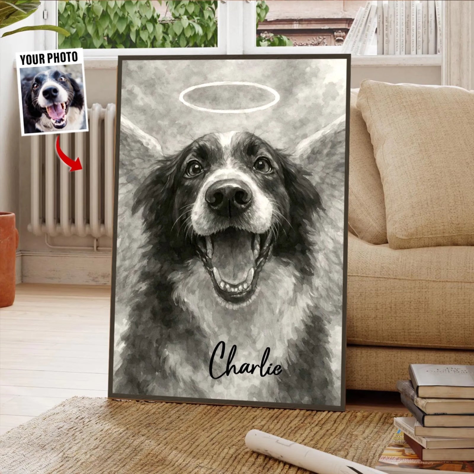 Charcoal Sketch Always in Our Hearts - Personalized Canvas, Drawing Portrait From Photo, Memorial Gift