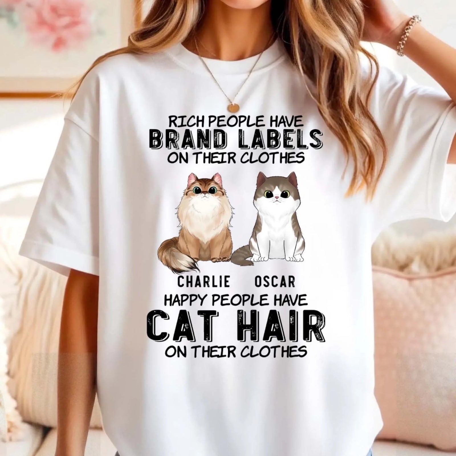 Happy People Have Cat Hair On Their Clothes - Personalized T-shirt, Cat Lover Gift, Funny Cat Mom/Cat Dad Shirt