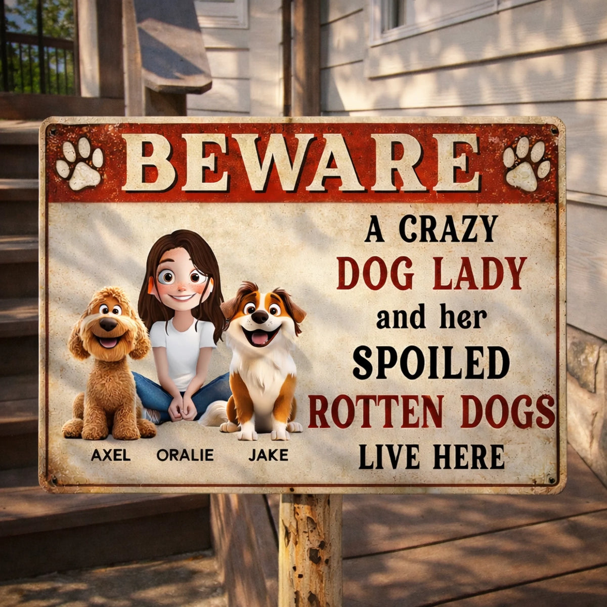Crazy Dog Lady &amp; Spoiled Dog Live Here - Personalized Metal Sign, Gift For Dog Lover, Dog Mom House Decor