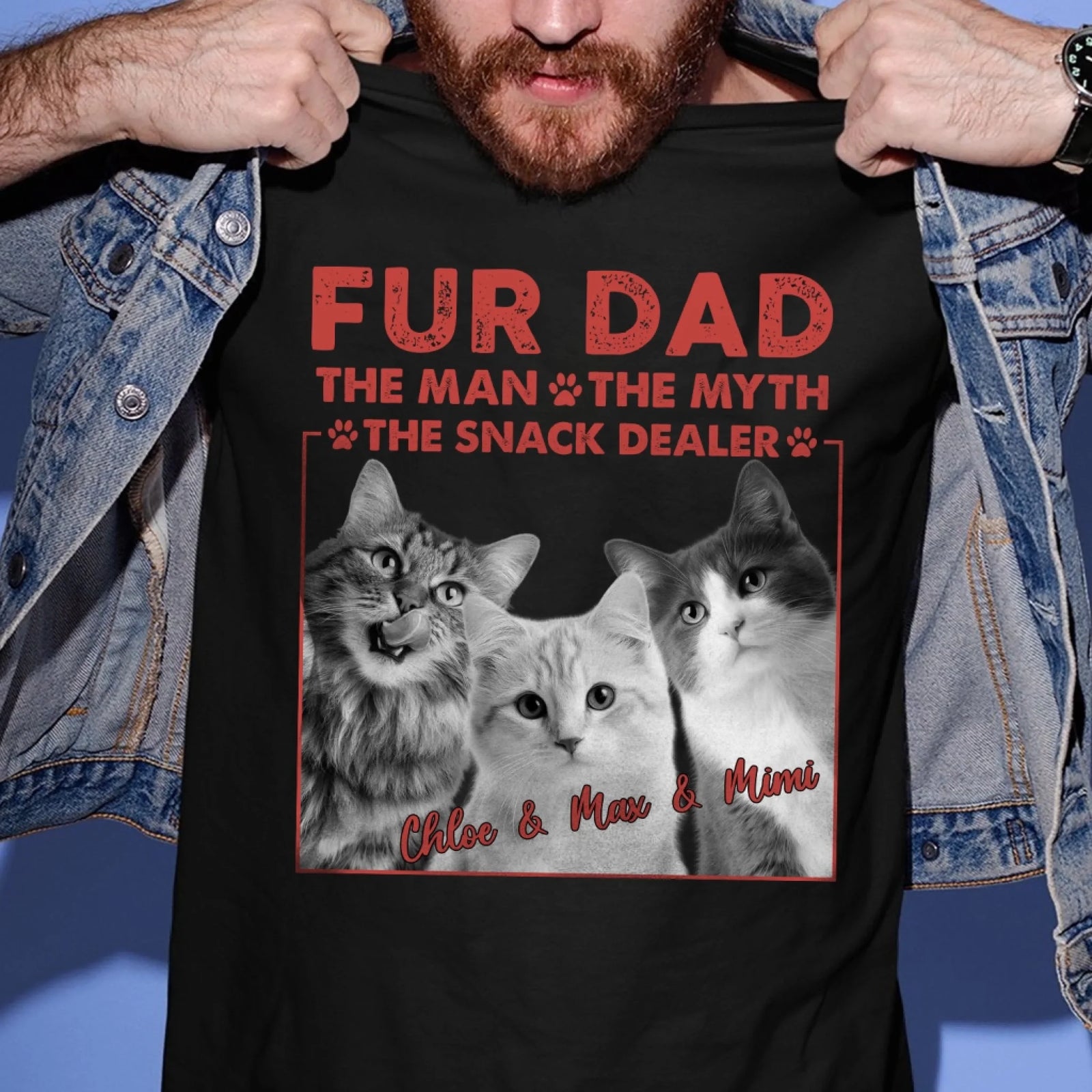 Fur Dad The Man The Myth The One Who Brings the Snacks - Personalized T-Shirt, Gift For Dog Lovers, Dog Mom, Dog Dad