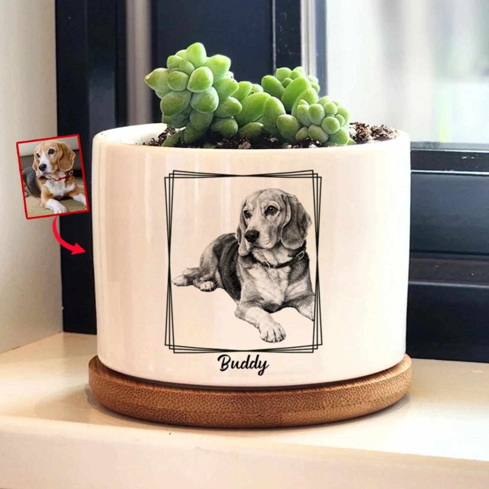 Always Loved - Personalized Plant Pot, Gift For Pet Lovers, Drawing Pet Portrait From Photo