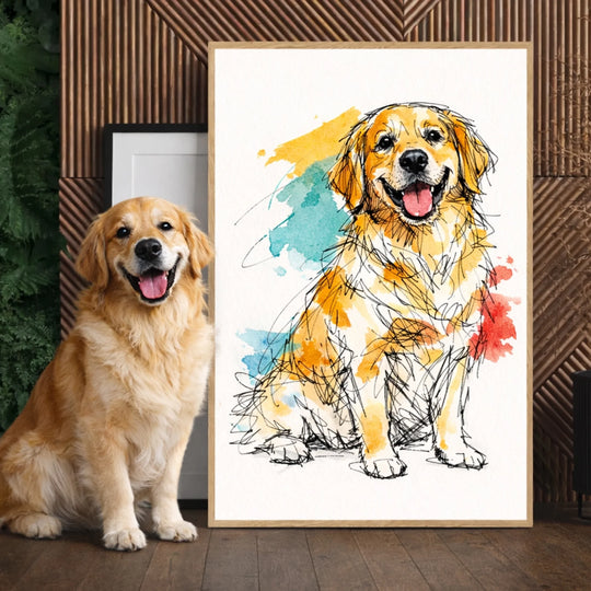 A Love Drawn For Your Pet - Personalized Poster, Color Scribble Pet Portrait, Minimalist Line Art Wall Decor, Gift For Pet Lover
