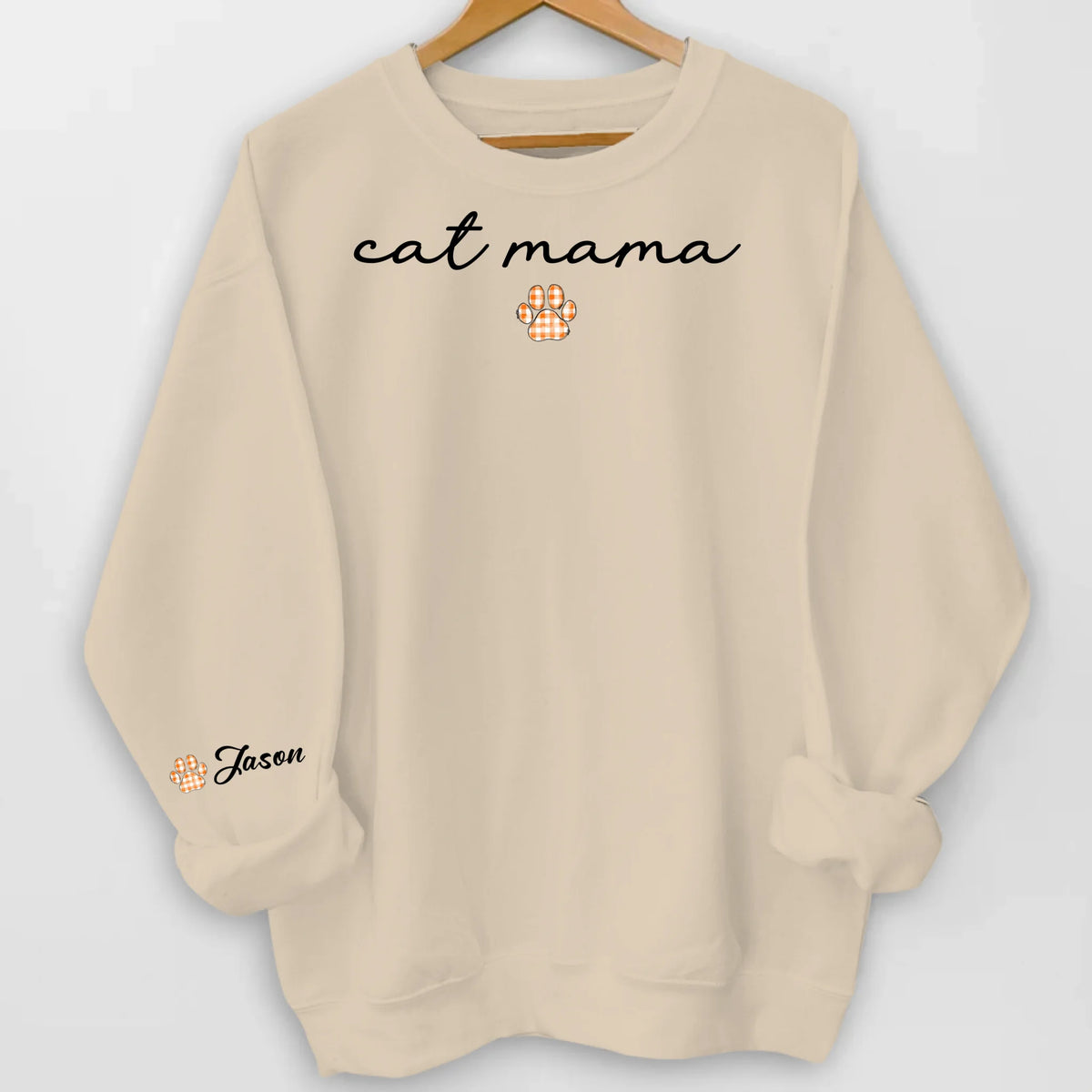 Cat Mama - Personalized Sleeve Print Sweatshirt, Cat Paw Shirt, Gift for Cat Mom