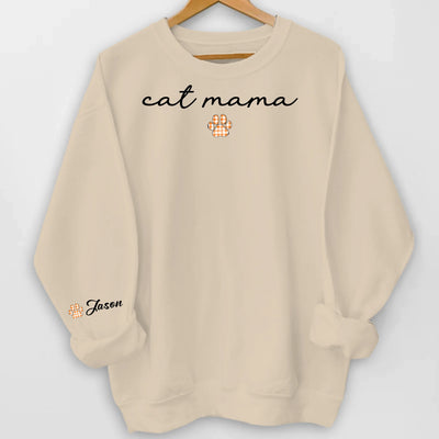 Cat Mama - Personalized Sleeve Print Sweatshirt, Cat Paw Shirt, Gift for Cat Mom
