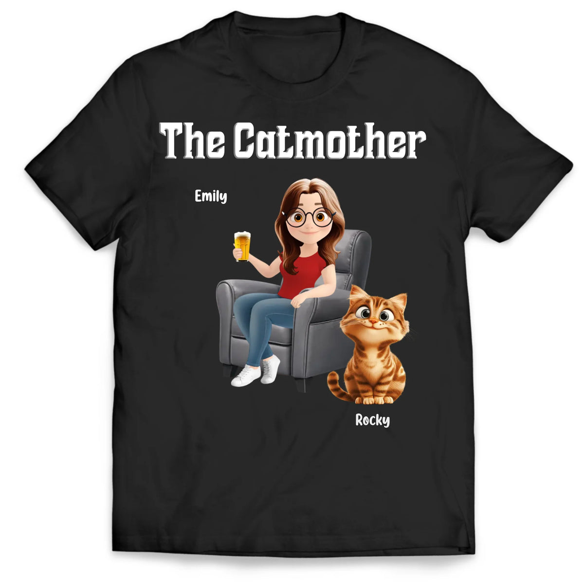 The Catmother &amp; Her Furry Family - Personalized T-shirt, Gift For Cat Lover, Cat Mom Shirt, Cool Gift For Cat Owner