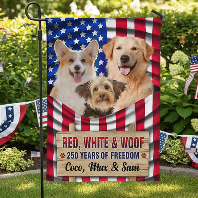 Patriotic Dog USA 250 Celebration - Personalized Garden Flag, 250 Years USA Anniversary, Patriotic Pet Lover Garden Decor