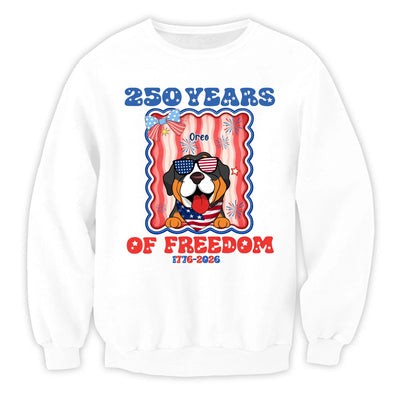 Proud Pup Celebrates 250 Years of Freedom – Personalized T-Shirt, Patriotic Dog USA, Stars, Stripes & Happy Paws