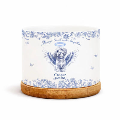 Always Loved Never Forgotten Toile De Jouy Flower Pet Photo - Personalized Plant Pot, Memorial Gift For Loss Of Pet, Drawing Portrait From Photo