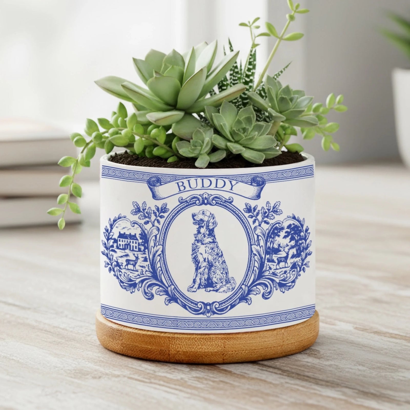 Vintage Pet Chinoiserie Toile De Jouy Art - Personalized Plant Pot, Custom Pet Art, Gift for Pet Lovers, Pet Custom Gift