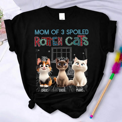Mom Of Spoiled Rotten Cats - Personalized T-Shirt, Gift For Cat Mom, Cat Dad, Funny Mom Dad Gift Shirt